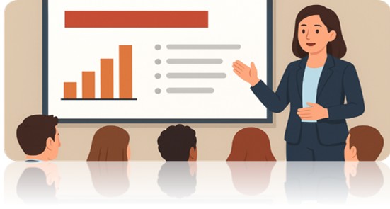 En person som forklarer noe til en gruppe mennesker