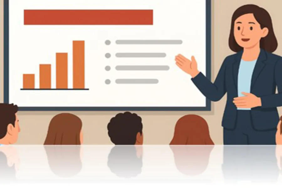En person som forklarer noe til en gruppe mennesker